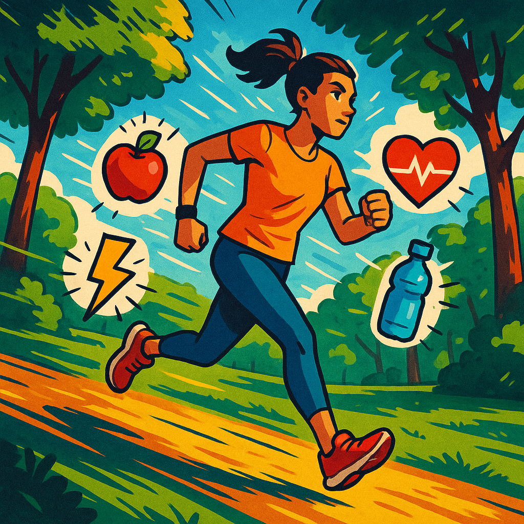 Jogger in a park powering up their day with a superhero health routine