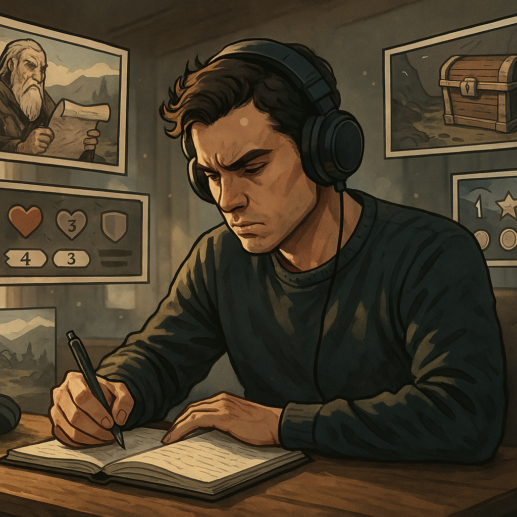 Person planning quests and upgrades like a video game to learn how to be the main character in real life