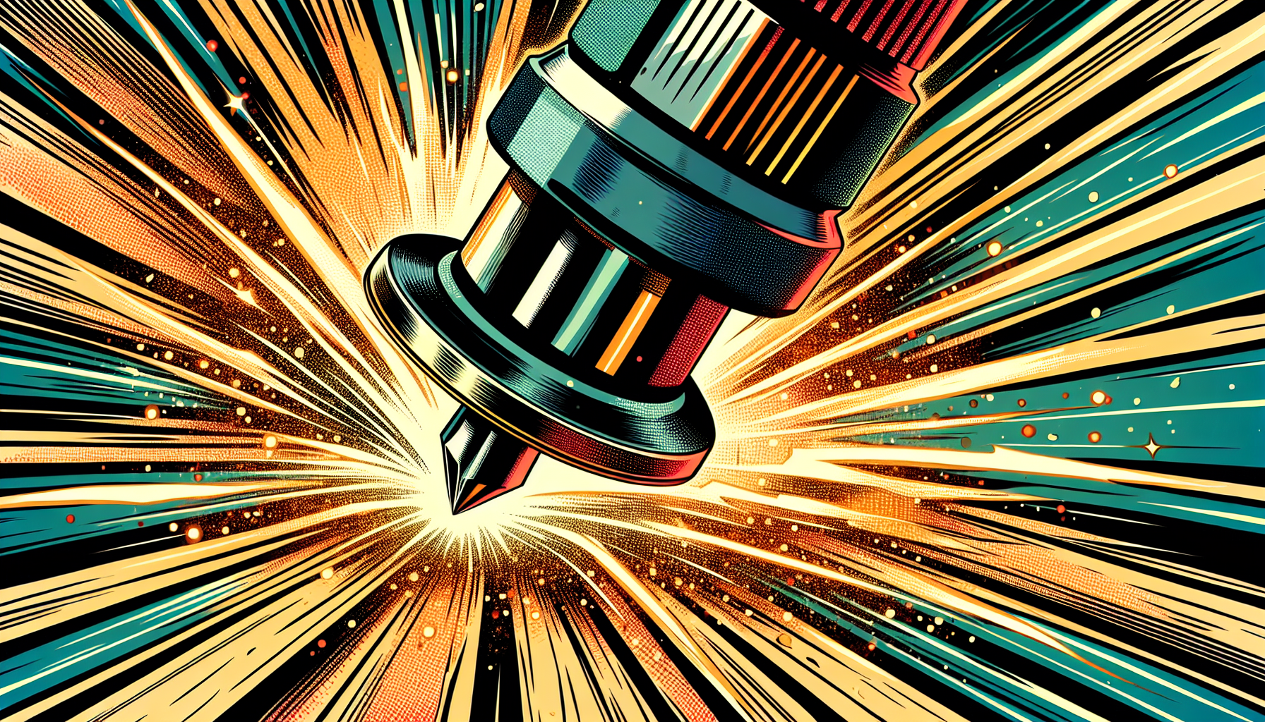 Close-up comic book art of a router in action representing chaotic workshop tools personality