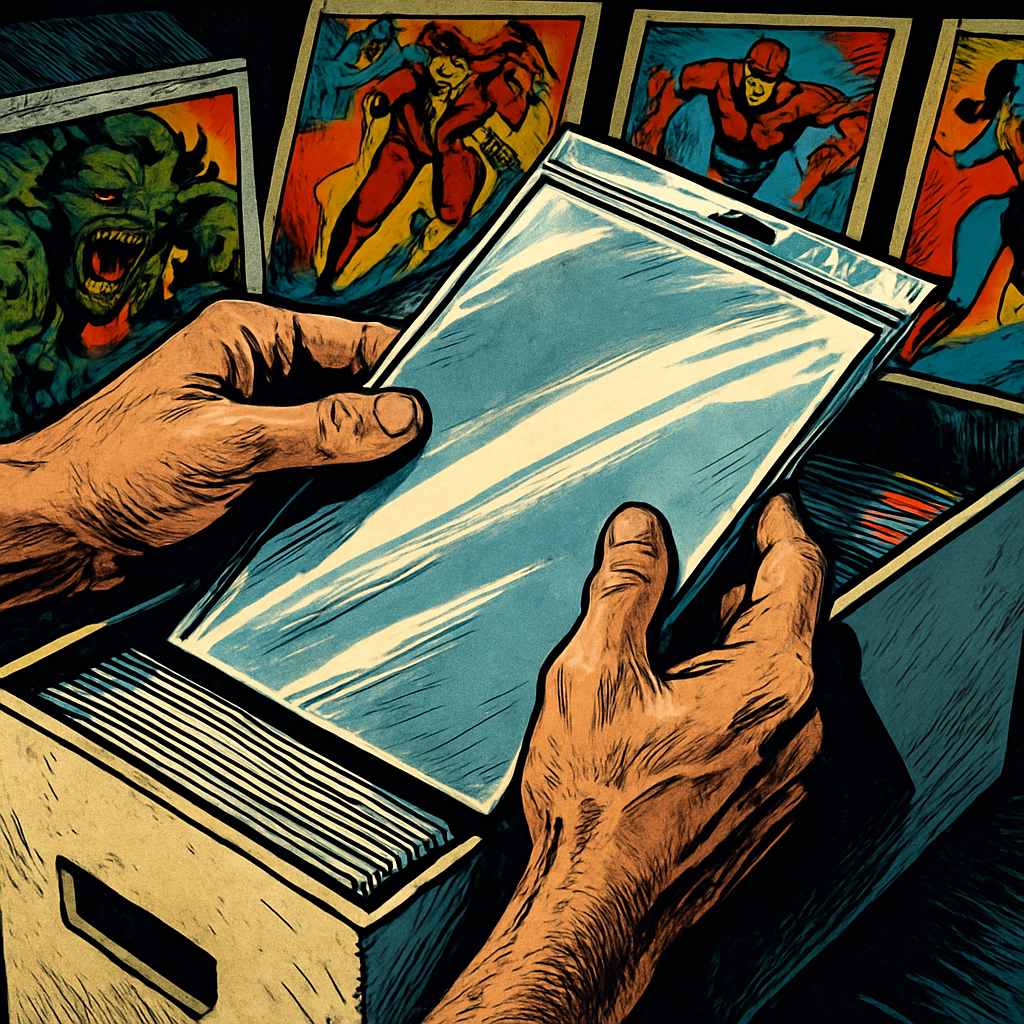Close-up of a comic being stored in a bag and board showing how to start collecting comic books properly