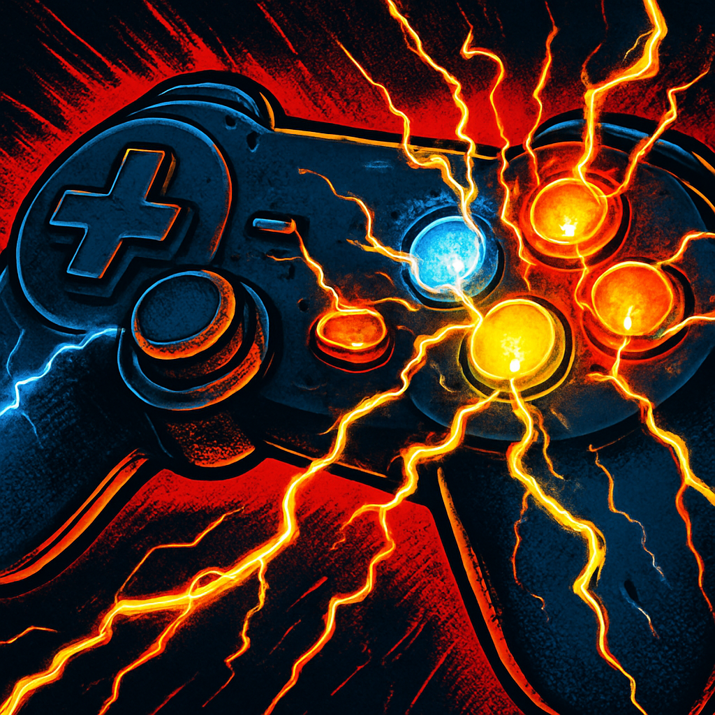 Gaming controller close-up in comic art style representing the PlayStation vs Xbox 2026 battle
